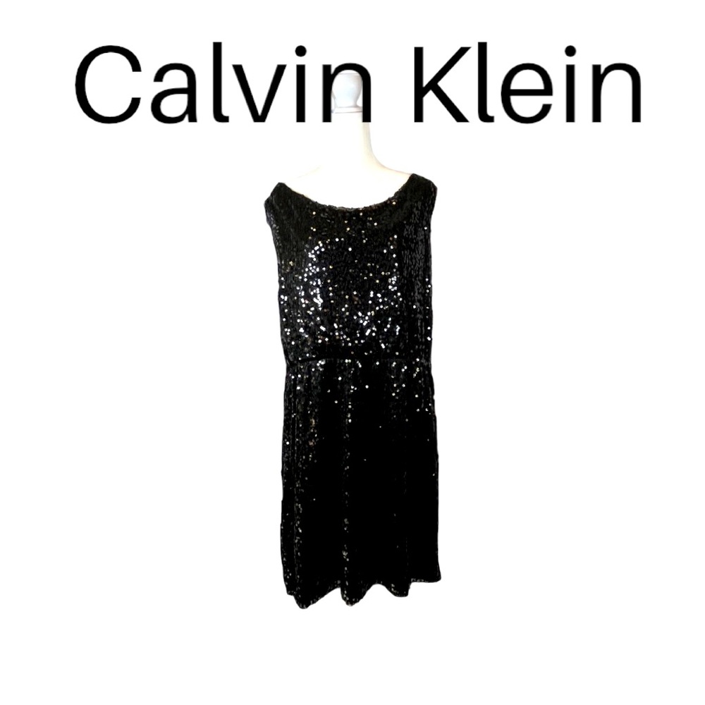CALVIN KLEIN BLACK SEQUINED PARTY DRESS MID LENGTH Size XL
